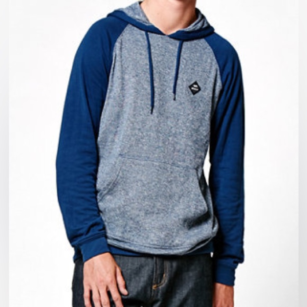 RVCA McCOY Hooded Long Sleeve Sweatshirt Hoodie Pullover in Blue